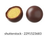 Crispy biscuit wafer, chocolate ball, with Clipping path 3d illustration.