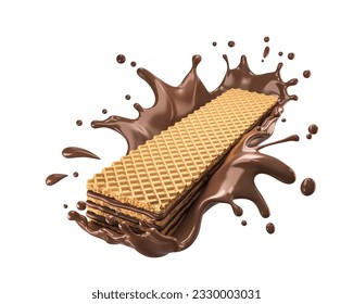 crispy Wafer with chocolate cream, Isolated on background. with clipping path 3d illustration.