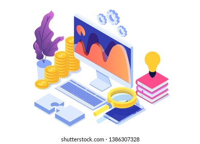 CRM - Customer Relationship Management Isometric Concept.  Illustration