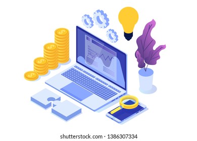 CRM - Customer Relationship Management Isometric Concept.  Illustration