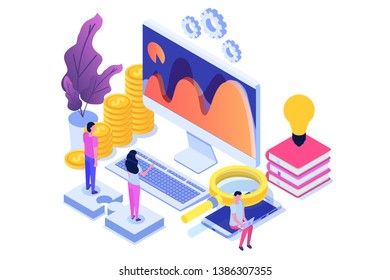 CRM - Customer Relationship Management Isometric Concept.  Illustration