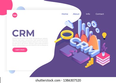 CRM - Customer Relationship Management Isometric Concept.  Illustration