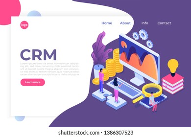 CRM - Customer Relationship Management Isometric Concept.  Illustration