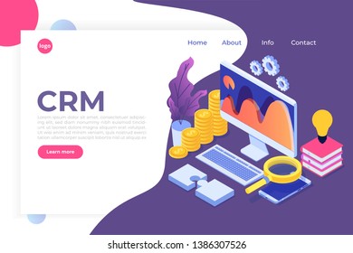 CRM - Customer Relationship Management Isometric Concept.  Illustration