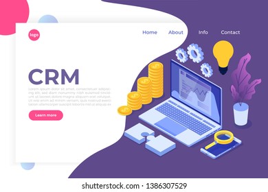 CRM - Customer Relationship Management Isometric Concept.  Illustration