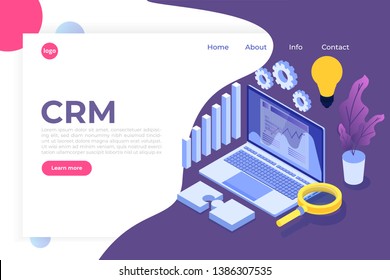 CRM - Customer Relationship Management Isometric Concept.  Illustration