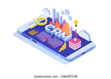 CRM - Customer Relationship Management Isometric Concept.  Illustration