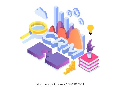 CRM - Customer Relationship Management Isometric Concept.  Illustration