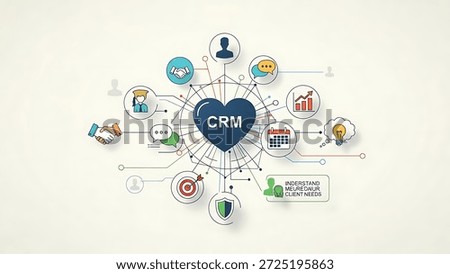 Crm system concept with interconnected icons and symbols