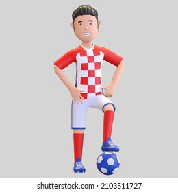 Croatia Football Player Man Standing With Ball Under His Foot 3d Render Illustration