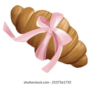 Croissant with pink ribbon on white background for bakery, print, advertising - Powered by Shutterstock