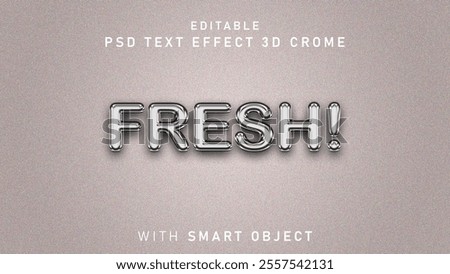 crome text effect editable text effect with 3D metal texture. psd mock up with smart object
