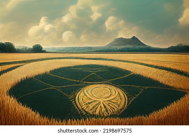 Crop Circle In Field Of Wheat