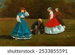 Croquet Scene (1866) by Winslow Homer. Vintage artwork drawing illustration. Old vintage drawing illustration Croquet Scene by Winslow Homer. old painting art print