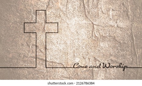 Cross And Come And Worship Text In Thin Lines Style