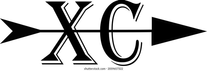 Cross country running logo XC in black with a black arrow.