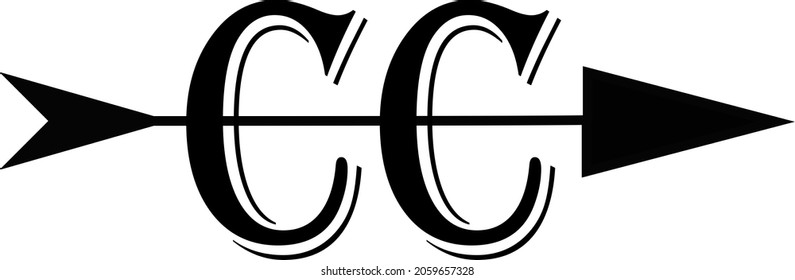 A Cross Country Running Team Logo Letters CC All In Black With A Black Arrow Going Through The Middle