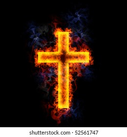 Cross, covered in flames.