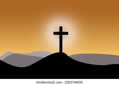 The cross of God in the rays of the sunset