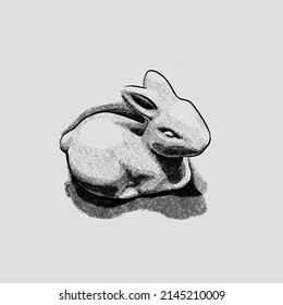 Cross Hatching Drawing Easter Bunny On White Background