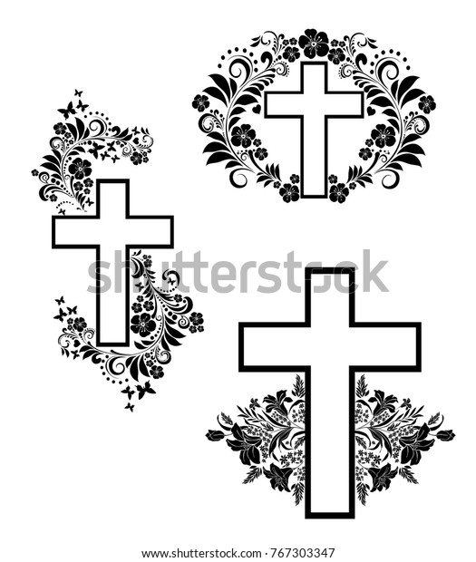 Cross Icons Set Obituary Notice Art Stock Illustration 767303347