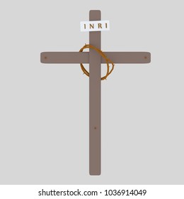 Cross Inri And Christ Crown. 3d Illustration