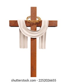 Cross of Jesus in 3D render isolated on white background. 3D illustration.