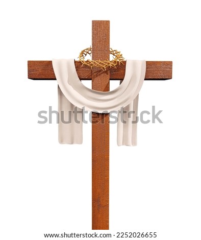 Cross of Jesus in 3D render isolated on white background. 3D illustration.