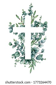 Cross and leaves  eucalyptus  herbs  Baptism  easter  church  Christianity