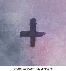 Cross made from ashes. Symbolic of Ash Wednesday. Stylized illustration in hues of violet and purple.  - Powered by Shutterstock