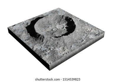 cross section of crater on the surface of the Moon, isolated on white background (3d rendering)