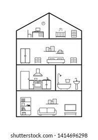 Cross Section Of House. Clipart Image Isolated On White Background