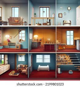 Cross Section Of A Multi-storey Apartment Building, Digital Illustration