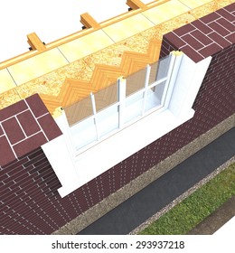 Cross Section Of Wooden Window With Double Glazing In Brick Wall