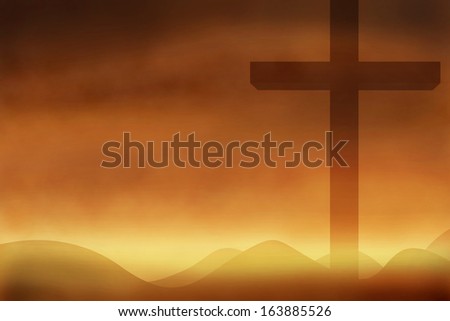 Cross and shadow with the sunset  background