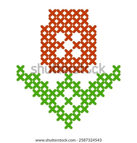 Cross Stitch Pattern of Tulip in Red and Green