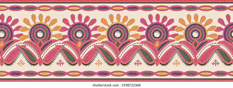 Cross Stitch Seamless Beautiful Flower Border For Textile Prints And Paper Prints 