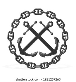 Crossed Anchors Round Chain Frame 3d Rendering