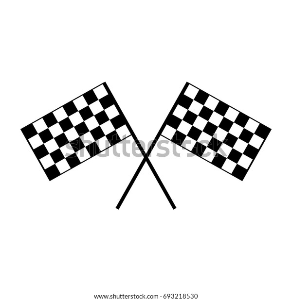 Crossed black and white checkered flags\
logo conceptual of motor sport, isolated on\
white