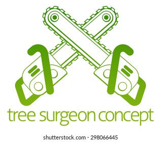 A crossed chainsaws Tree Surgeon or gardener concept design