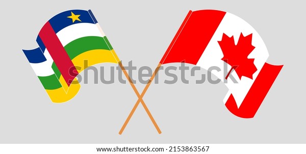 Crossed flags of Canada and Central\
African Republic. Official colors. Correct\
proportion