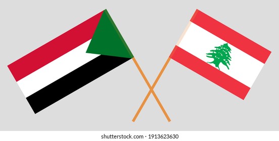 Crossed flags of Lebanon and Sudan
