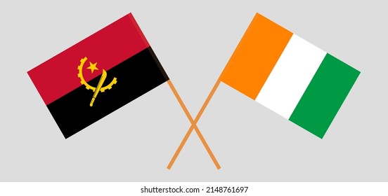 Crossed Flags Of Republic Of Ivory Coast And Angola. Official Colors. Correct Proportion