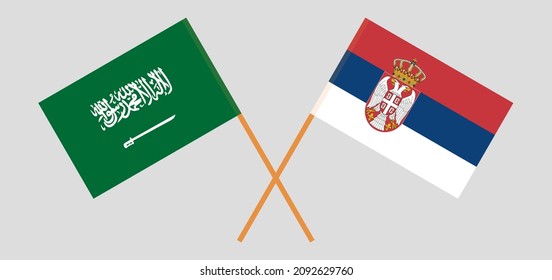 Crossed Flags Of Serbia And The Kingdom Of Saudi Arabia. Official Colors. Correct Proportion