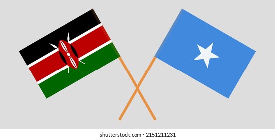 Crossed Flags Of Somalia And Kenya. Official Colors. Correct Proportion