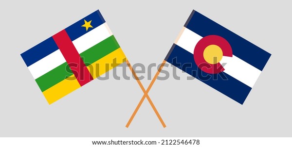 Crossed flags of The\
State of Colorado and Central African Republic. Official colors.\
Correct\
proportion