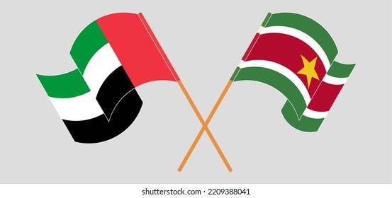 Crossed Flags Of Suriname And The United Arab Emirates. Official Colors. Correct Proportion