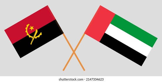 Crossed Flags Of The United Arab Emirates And Angola. Official Colors. Correct Proportion