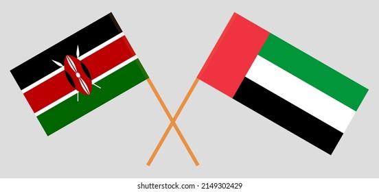 Crossed Flags Of The United Arab Emirates And Kenya. Official Colors. Correct Proportion
