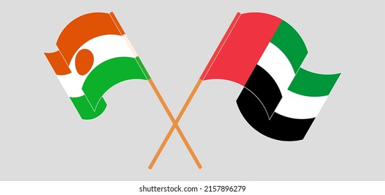 Crossed Flags Of The United Arab Emirates And The Niger. Official Colors. Correct Proportion